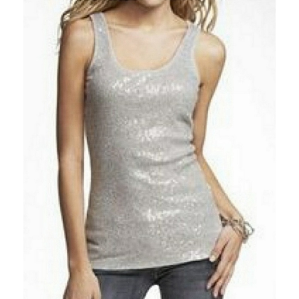Express Silver Sequined Sexy Basic Tank Top